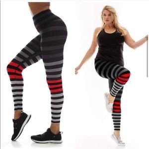 K-DEER Red, Gray, and Black Striped Yoga Pants